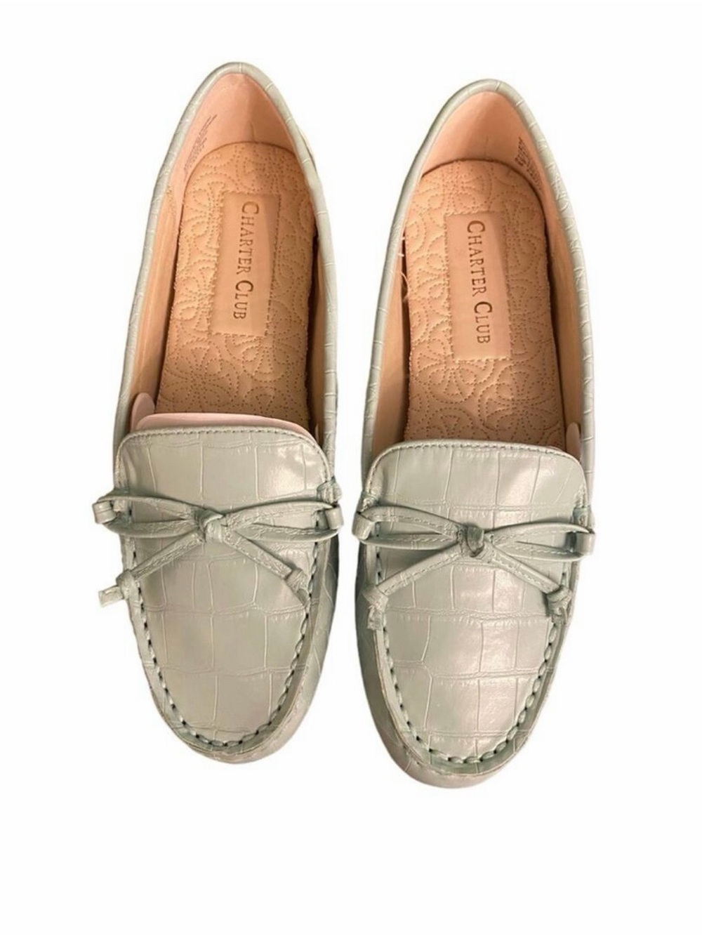 Charter Club Womens Katee Loafer Flats Ballerina Bow Mint Green Croc Size 6 Us View 4